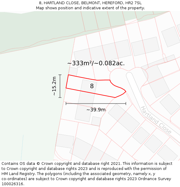 8, HARTLAND CLOSE, BELMONT, HEREFORD, HR2 7SL: Plot and title map