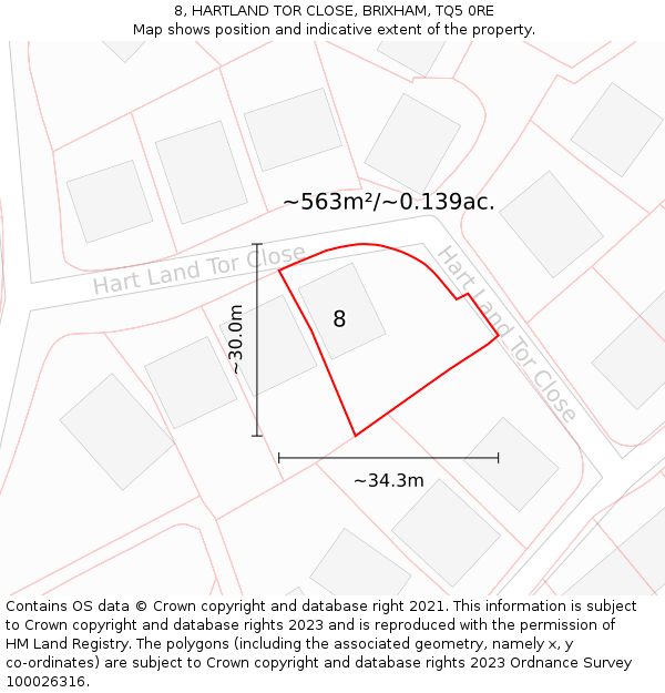 8, HARTLAND TOR CLOSE, BRIXHAM, TQ5 0RE: Plot and title map