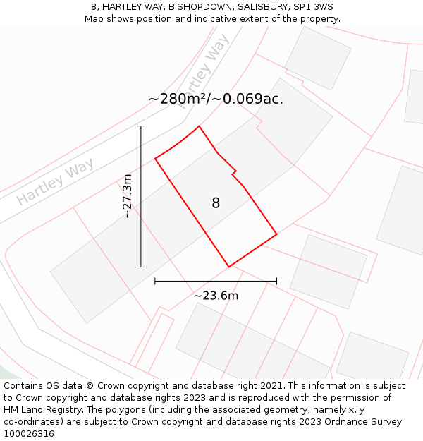 8, HARTLEY WAY, BISHOPDOWN, SALISBURY, SP1 3WS: Plot and title map