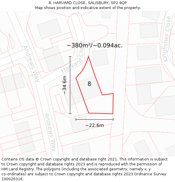 8, HARVARD CLOSE, SALISBURY, SP2 8QP: Plot and title map