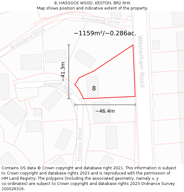 8, HASSOCK WOOD, KESTON, BR2 6HX: Plot and title map