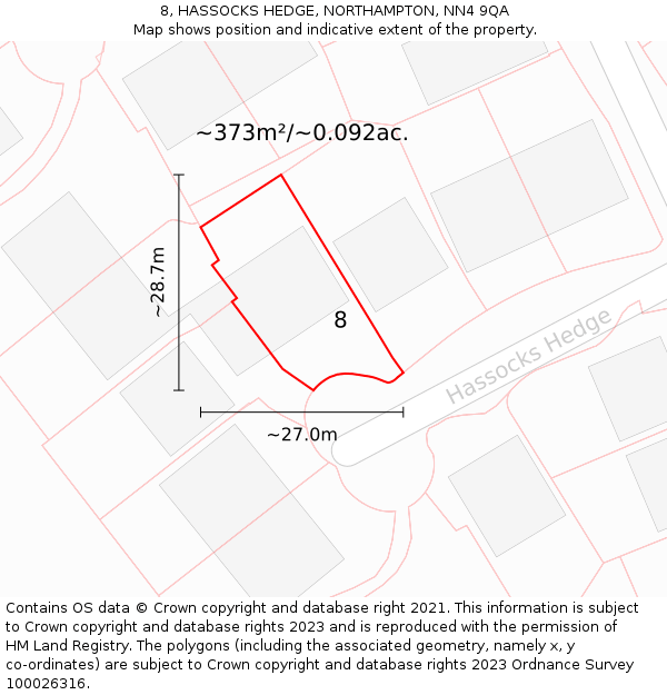 8, HASSOCKS HEDGE, NORTHAMPTON, NN4 9QA: Plot and title map