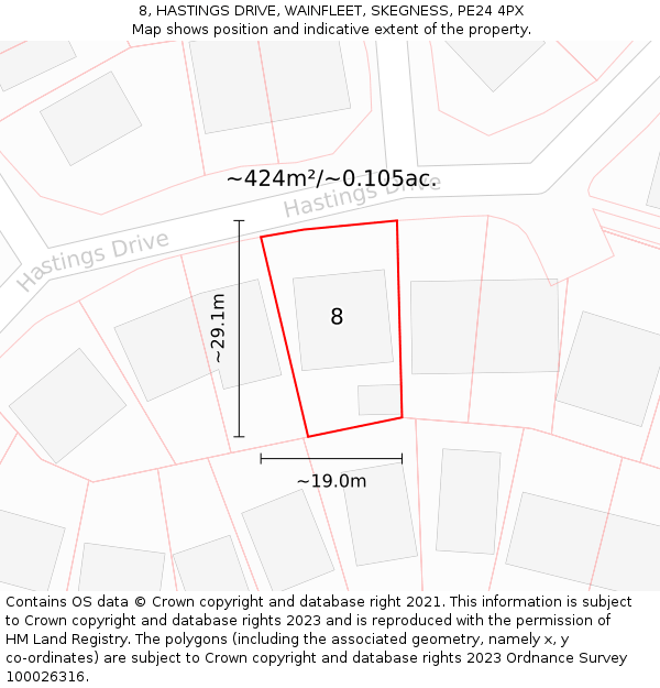 8, HASTINGS DRIVE, WAINFLEET, SKEGNESS, PE24 4PX: Plot and title map