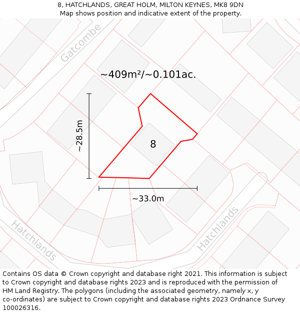 8, HATCHLANDS, GREAT HOLM, MILTON KEYNES, MK8 9DN: Plot and title map