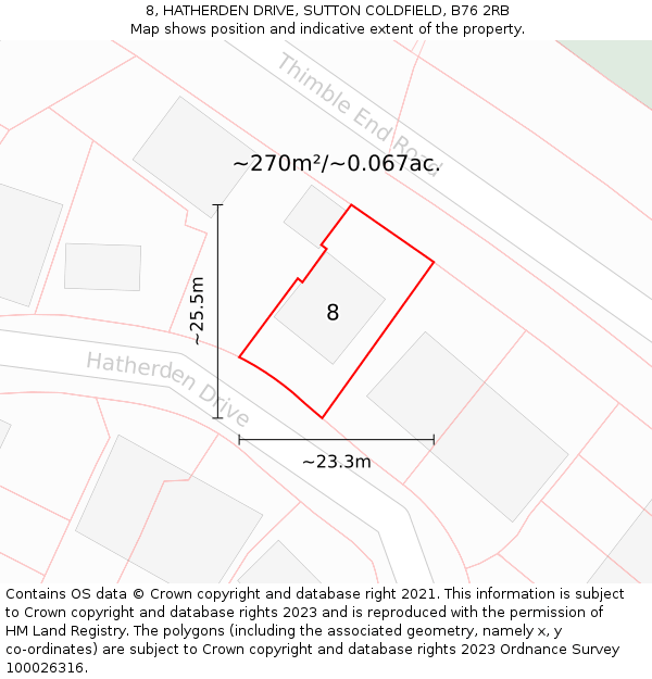 8, HATHERDEN DRIVE, SUTTON COLDFIELD, B76 2RB: Plot and title map