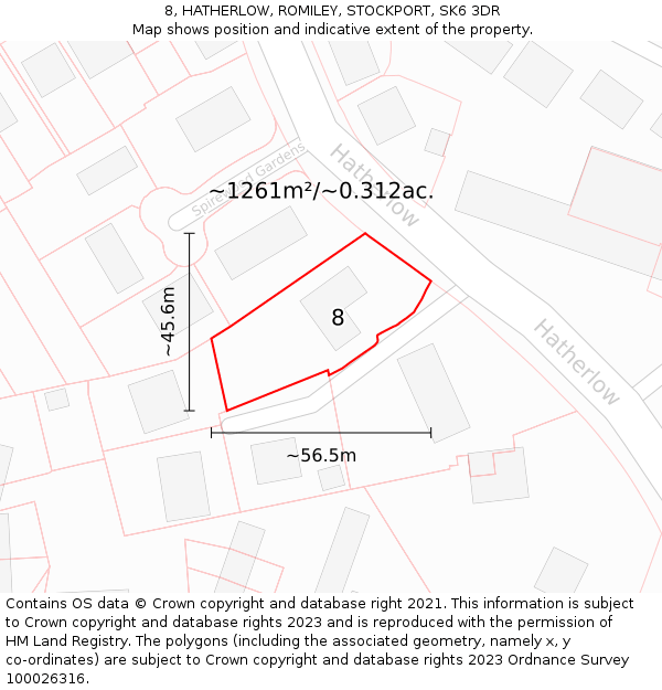 8, HATHERLOW, ROMILEY, STOCKPORT, SK6 3DR: Plot and title map