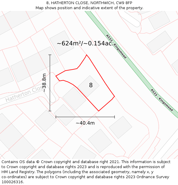8, HATHERTON CLOSE, NORTHWICH, CW9 8FP: Plot and title map