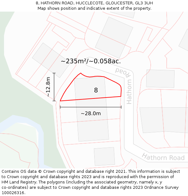 8, HATHORN ROAD, HUCCLECOTE, GLOUCESTER, GL3 3UH: Plot and title map
