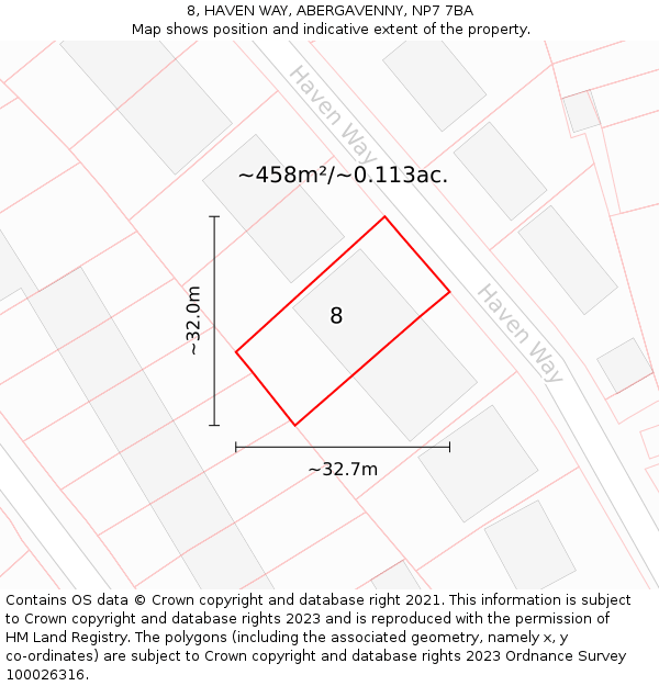 8, HAVEN WAY, ABERGAVENNY, NP7 7BA: Plot and title map
