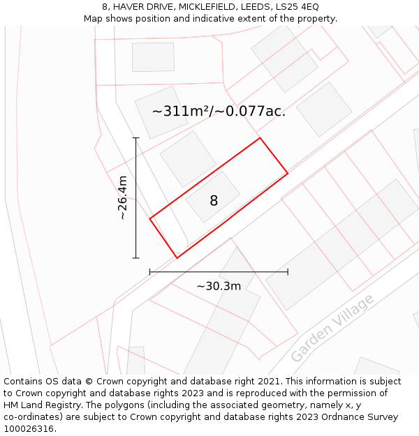 8, HAVER DRIVE, MICKLEFIELD, LEEDS, LS25 4EQ: Plot and title map