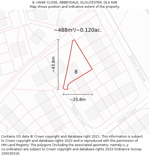 8, HAWK CLOSE, ABBEYDALE, GLOUCESTER, GL4 4WE: Plot and title map