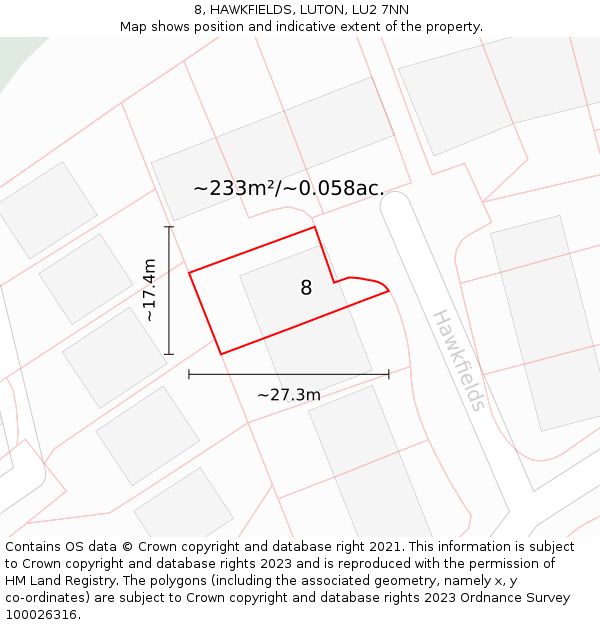 8, HAWKFIELDS, LUTON, LU2 7NN: Plot and title map