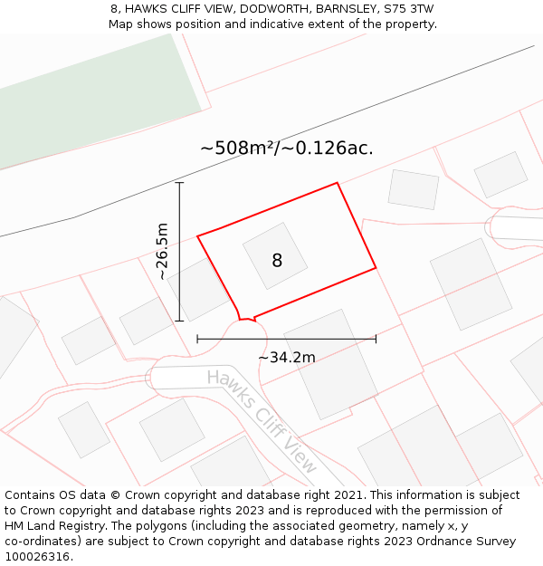 8, HAWKS CLIFF VIEW, DODWORTH, BARNSLEY, S75 3TW: Plot and title map