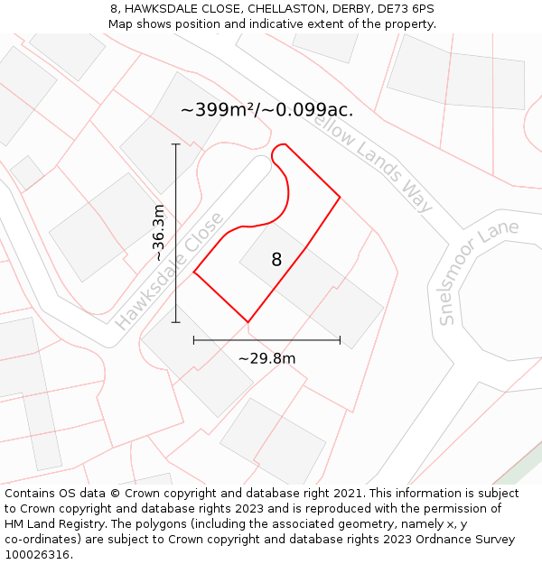 8, HAWKSDALE CLOSE, CHELLASTON, DERBY, DE73 6PS: Plot and title map