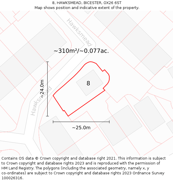 8, HAWKSMEAD, BICESTER, OX26 6ST: Plot and title map