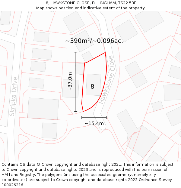 8, HAWKSTONE CLOSE, BILLINGHAM, TS22 5RF: Plot and title map