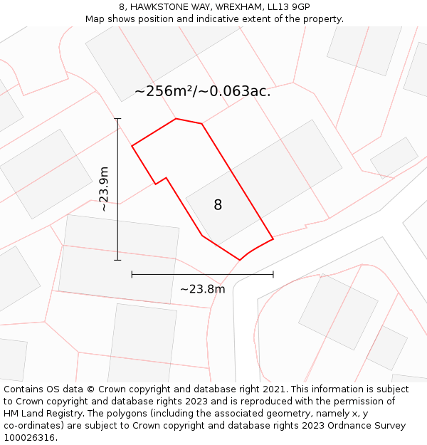 8, HAWKSTONE WAY, WREXHAM, LL13 9GP: Plot and title map