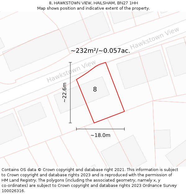 8, HAWKSTOWN VIEW, HAILSHAM, BN27 1HH: Plot and title map