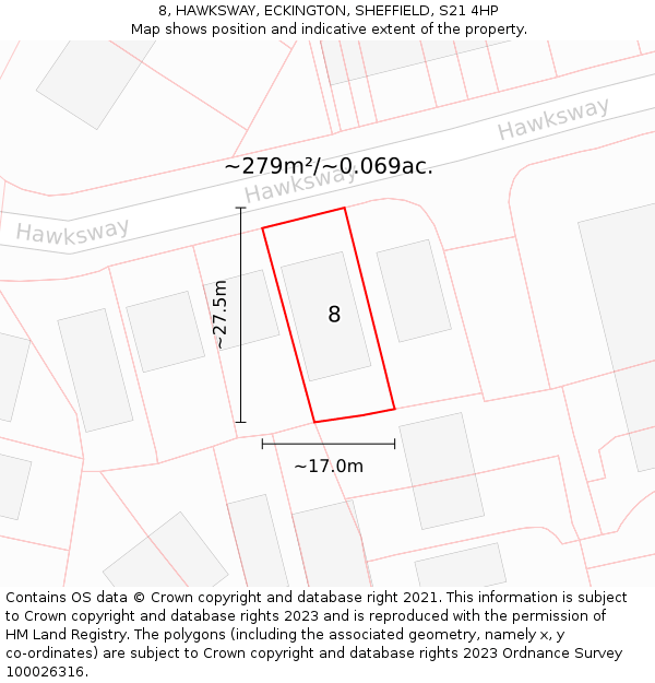 8, HAWKSWAY, ECKINGTON, SHEFFIELD, S21 4HP: Plot and title map