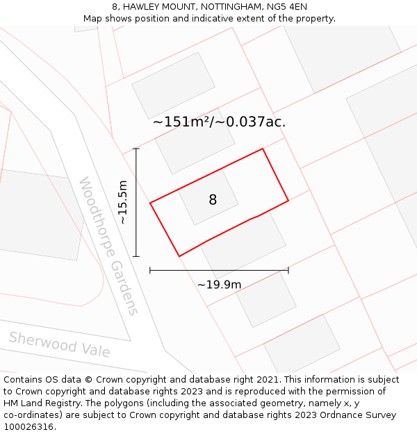 8, HAWLEY MOUNT, NOTTINGHAM, NG5 4EN: Plot and title map