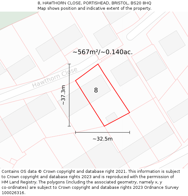 8, HAWTHORN CLOSE, PORTISHEAD, BRISTOL, BS20 8HQ: Plot and title map
