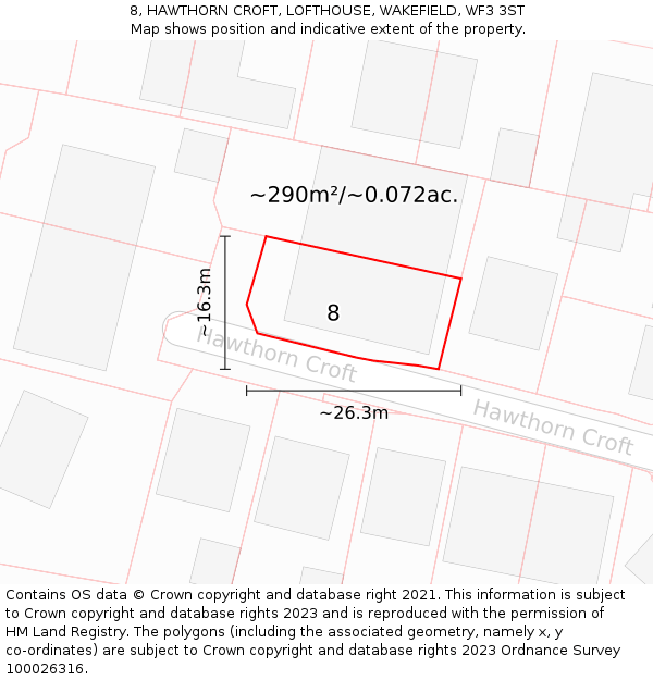 8, HAWTHORN CROFT, LOFTHOUSE, WAKEFIELD, WF3 3ST: Plot and title map