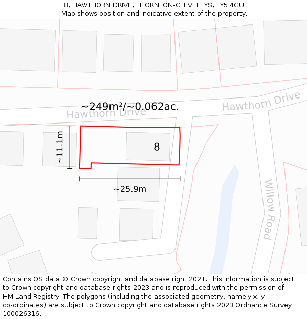 8, HAWTHORN DRIVE, THORNTON-CLEVELEYS, FY5 4GU: Plot and title map