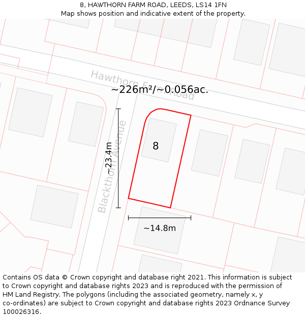 8, HAWTHORN FARM ROAD, LEEDS, LS14 1FN: Plot and title map