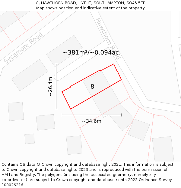 8, HAWTHORN ROAD, HYTHE, SOUTHAMPTON, SO45 5EP: Plot and title map