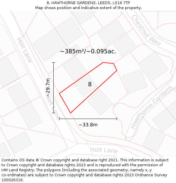 8, HAWTHORNE GARDENS, LEEDS, LS16 7TP: Plot and title map