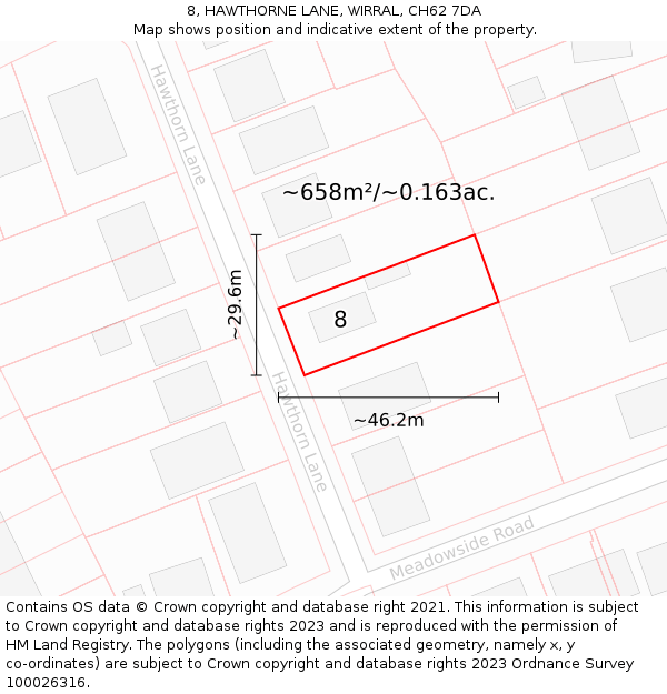 8, HAWTHORNE LANE, WIRRAL, CH62 7DA: Plot and title map