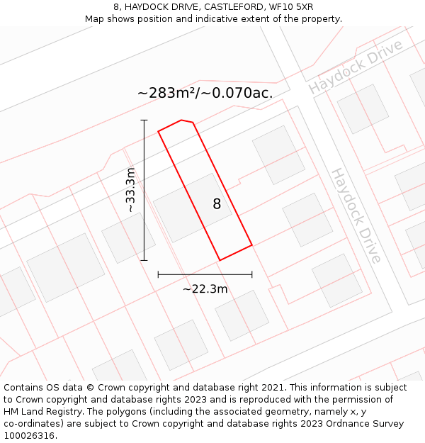 8, HAYDOCK DRIVE, CASTLEFORD, WF10 5XR: Plot and title map