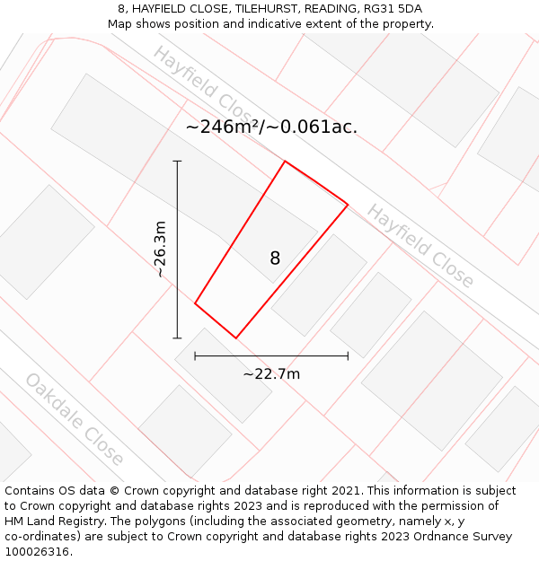 8, HAYFIELD CLOSE, TILEHURST, READING, RG31 5DA: Plot and title map