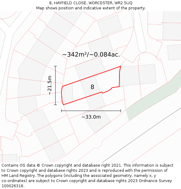 8, HAYFIELD CLOSE, WORCESTER, WR2 5UQ: Plot and title map