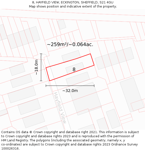 8, HAYFIELD VIEW, ECKINGTON, SHEFFIELD, S21 4GU: Plot and title map