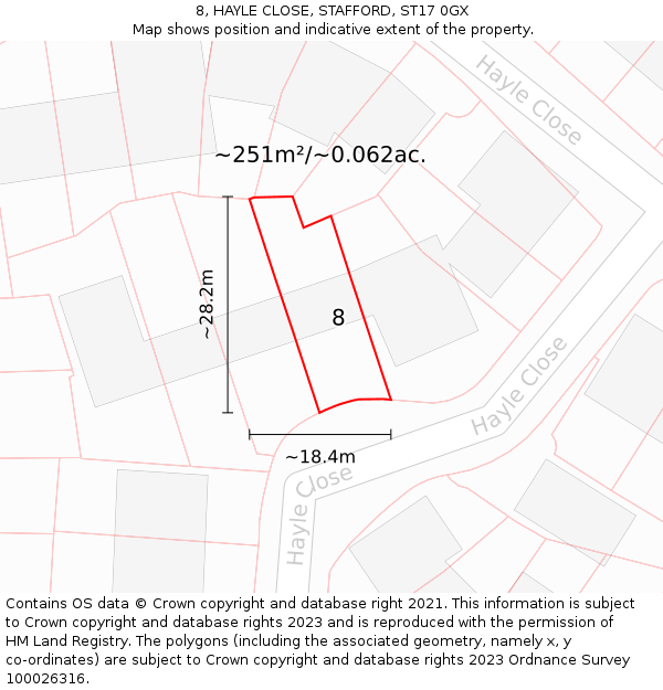 8, HAYLE CLOSE, STAFFORD, ST17 0GX: Plot and title map
