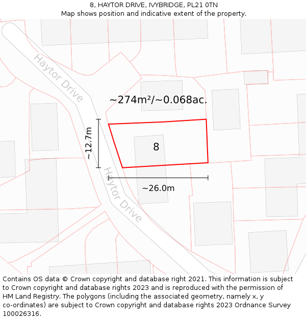 8, HAYTOR DRIVE, IVYBRIDGE, PL21 0TN: Plot and title map