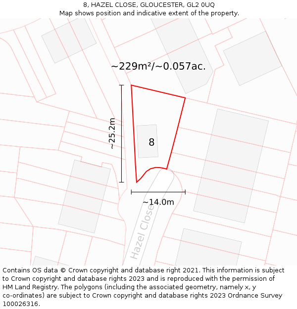 8, HAZEL CLOSE, GLOUCESTER, GL2 0UQ: Plot and title map