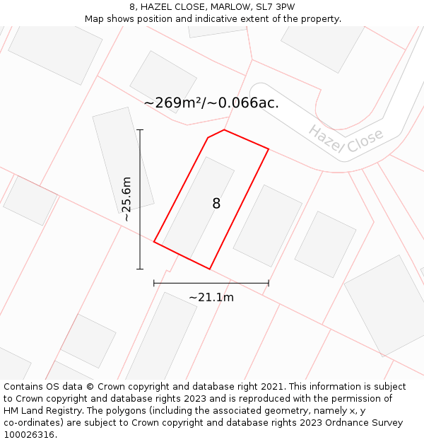 8, HAZEL CLOSE, MARLOW, SL7 3PW: Plot and title map