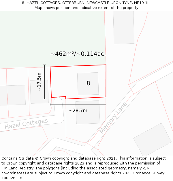 8, HAZEL COTTAGES, OTTERBURN, NEWCASTLE UPON TYNE, NE19 1LL: Plot and title map