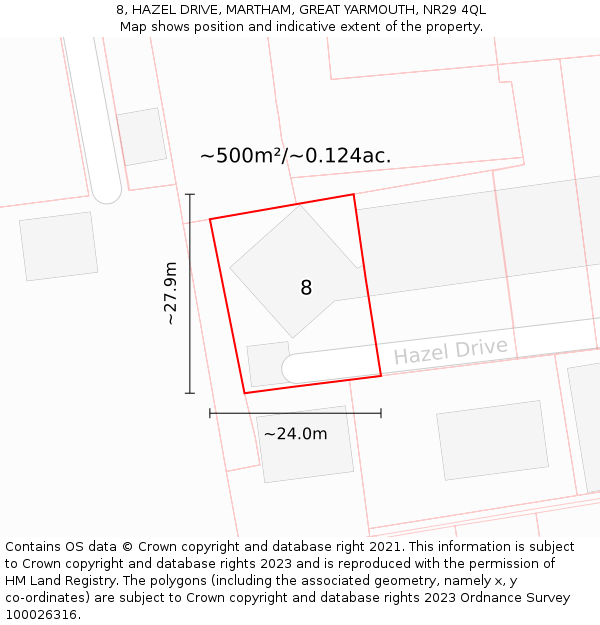 8, HAZEL DRIVE, MARTHAM, GREAT YARMOUTH, NR29 4QL: Plot and title map