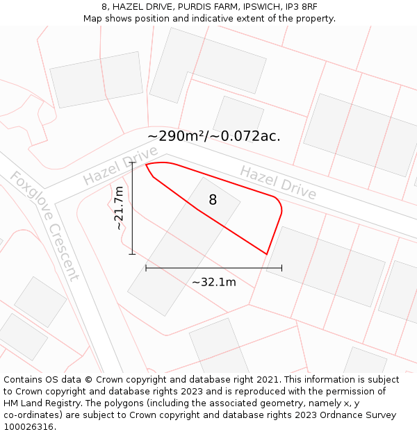 8, HAZEL DRIVE, PURDIS FARM, IPSWICH, IP3 8RF: Plot and title map