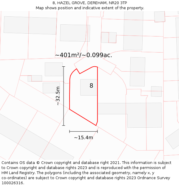 8, HAZEL GROVE, DEREHAM, NR20 3TP: Plot and title map