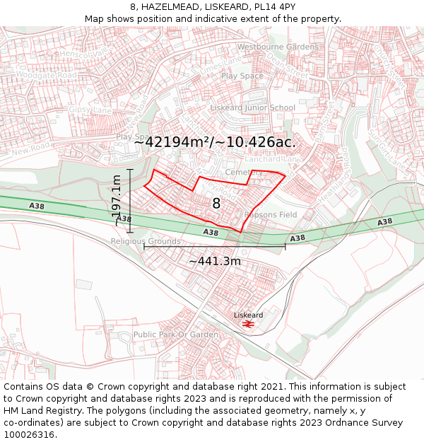 8, HAZELMEAD, LISKEARD, PL14 4PY: Plot and title map