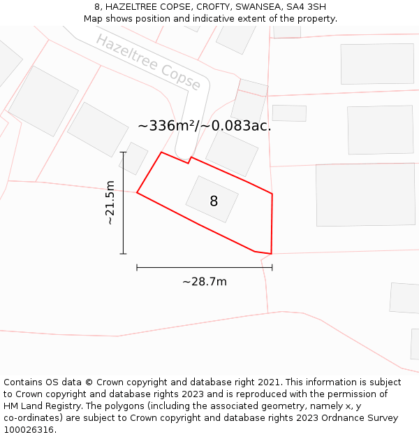 8, HAZELTREE COPSE, CROFTY, SWANSEA, SA4 3SH: Plot and title map