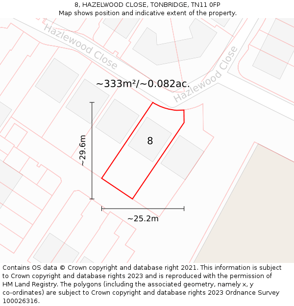 8, HAZELWOOD CLOSE, TONBRIDGE, TN11 0FP: Plot and title map