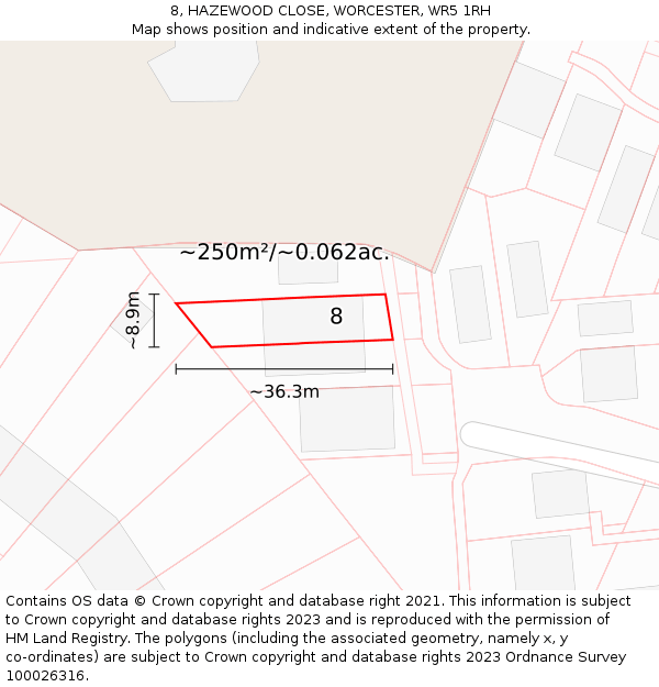 8, HAZEWOOD CLOSE, WORCESTER, WR5 1RH: Plot and title map