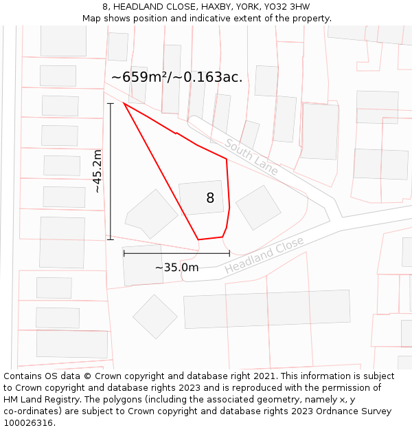 8, HEADLAND CLOSE, HAXBY, YORK, YO32 3HW: Plot and title map