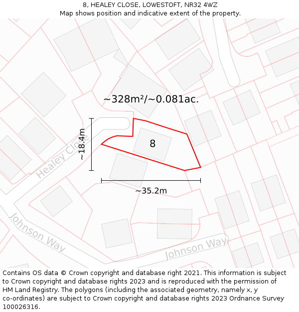 8, HEALEY CLOSE, LOWESTOFT, NR32 4WZ: Plot and title map