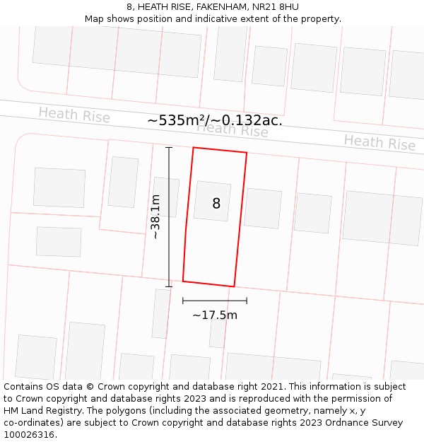 8, HEATH RISE, FAKENHAM, NR21 8HU: Plot and title map